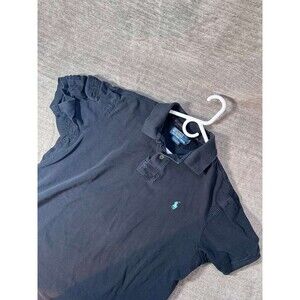 Polo Ralph Lauren Shirt Men's Large Black Cotton Rugby Short Sleeve